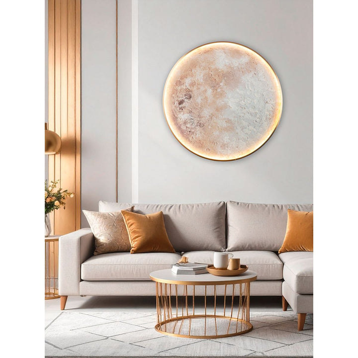 LED Bild Moon – rundes Leinwandbild mit stimmungsvollem Lichtrand in Roségold