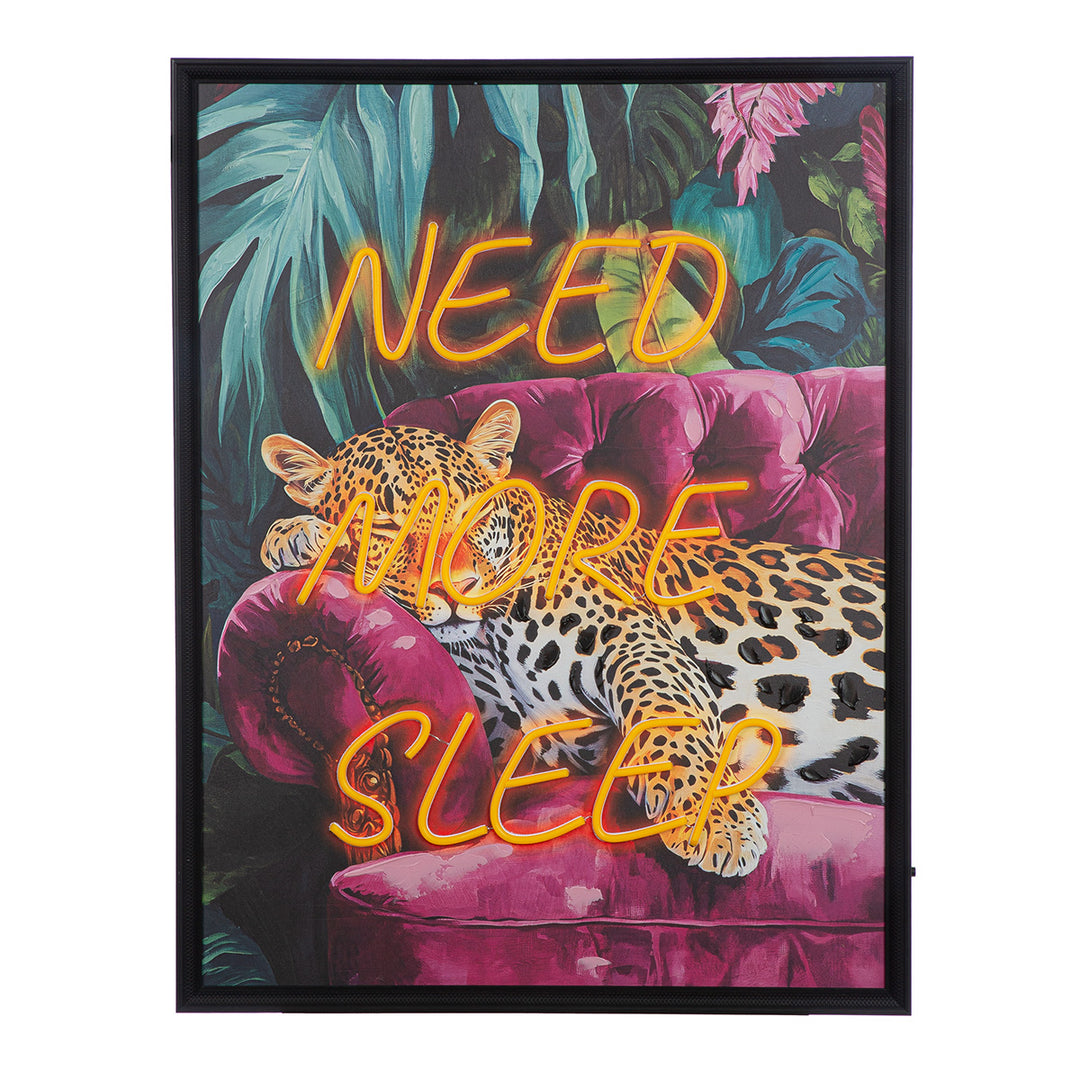 LED Bild Need more sleep – rechteckiges Leinwandbild mit stylischem Neon Schriftzug