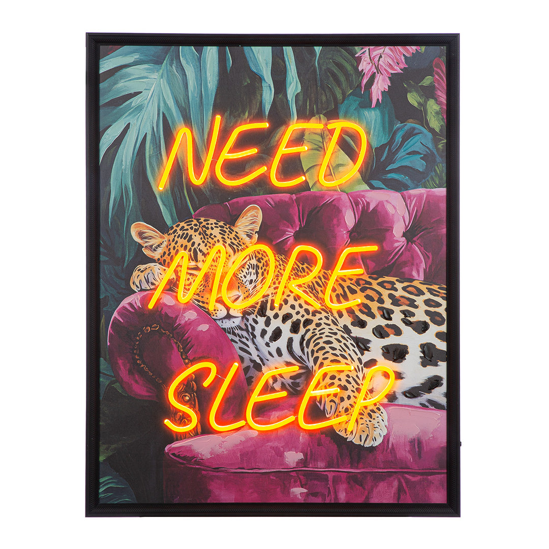 LED Bild Need more sleep – rechteckiges Leinwandbild mit stylischem Neon Schriftzug