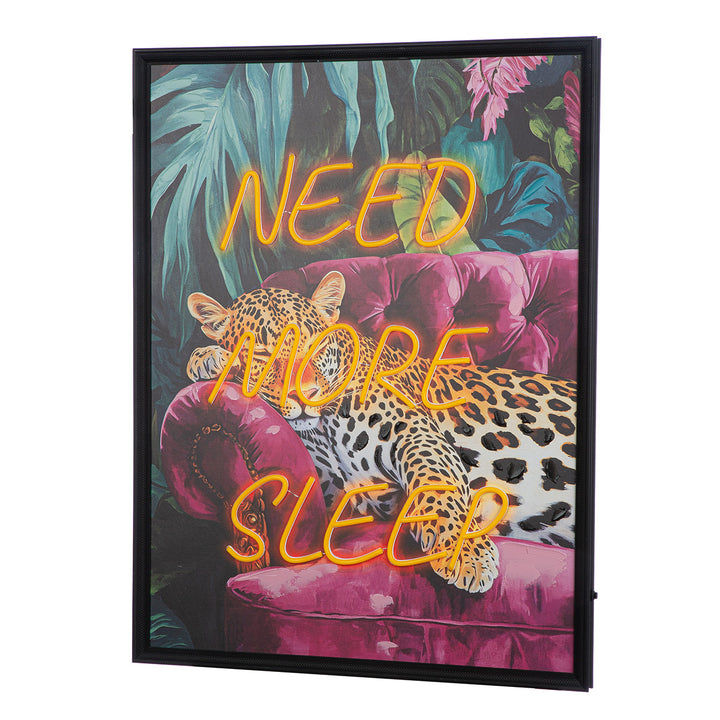 LED Bild Need more sleep – rechteckiges Leinwandbild mit stylischem Neon Schriftzug