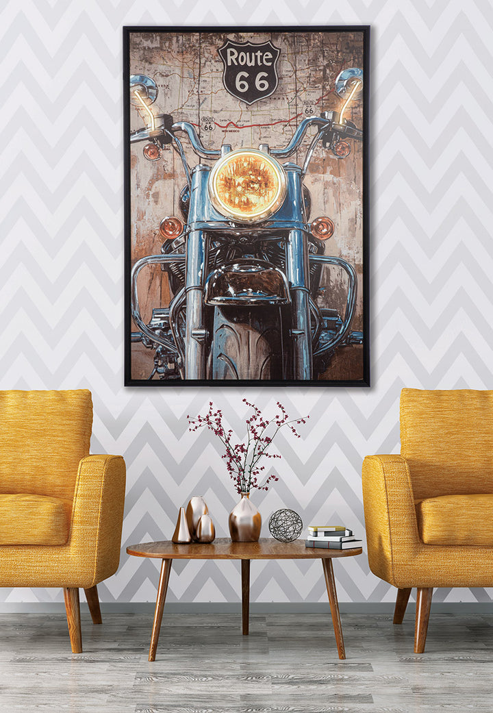 LED Bild Motorcycle – rechteckiges Leinwandbild mit beleuchtetem Motorradmotiv