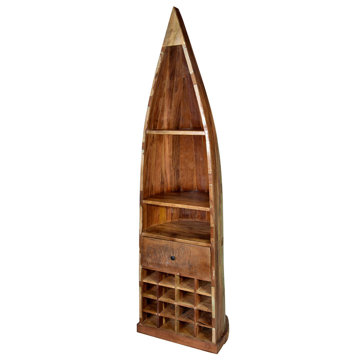 Regal Boot – maritimes Standregal aus Holz mit Weinflaschenfächern