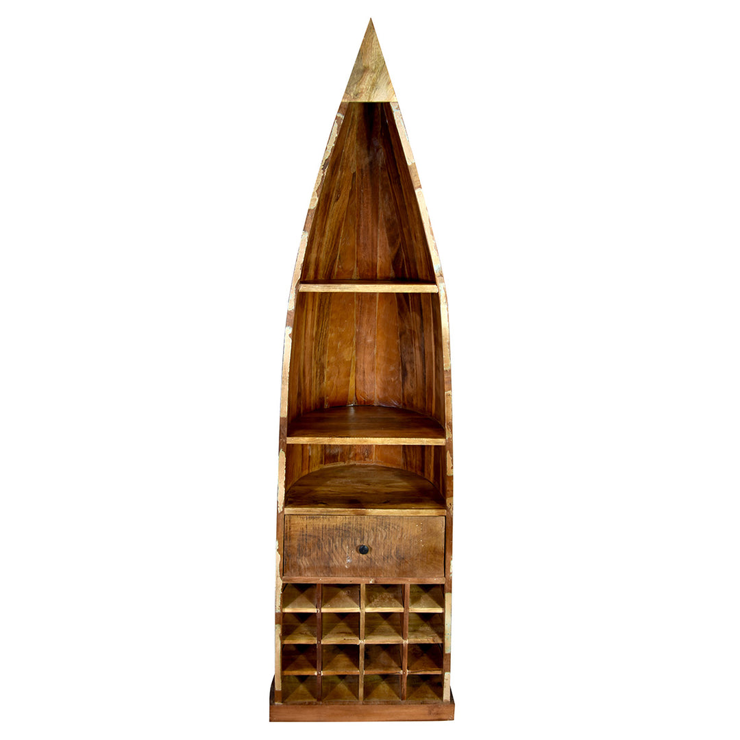 Regal Boot – maritimes Standregal aus Holz mit Weinflaschenfächern