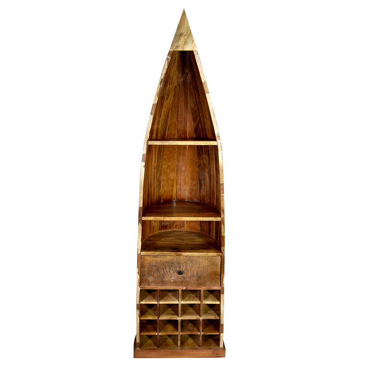 Regal Boot – maritimes Standregal aus Holz mit Weinflaschenfächern