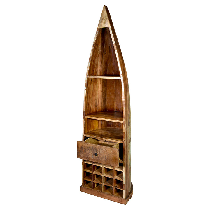 Regal Boot – maritimes Standregal aus Holz mit Weinflaschenfächern