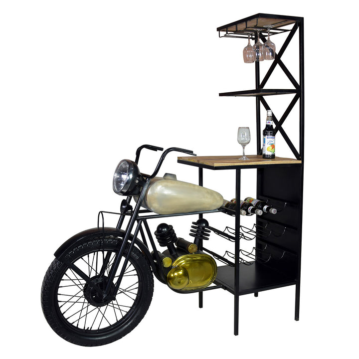 Bar Motorrad – außergewöhnliches Barregal aus Eisen und Mango Holz in Schwarz