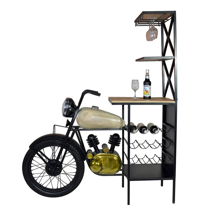 Bar Motorrad – außergewöhnliches Barregal aus Eisen und Mango Holz in Schwarz