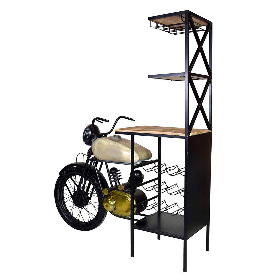 Bar Motorrad – außergewöhnliches Barregal aus Eisen und Mango Holz in Schwarz