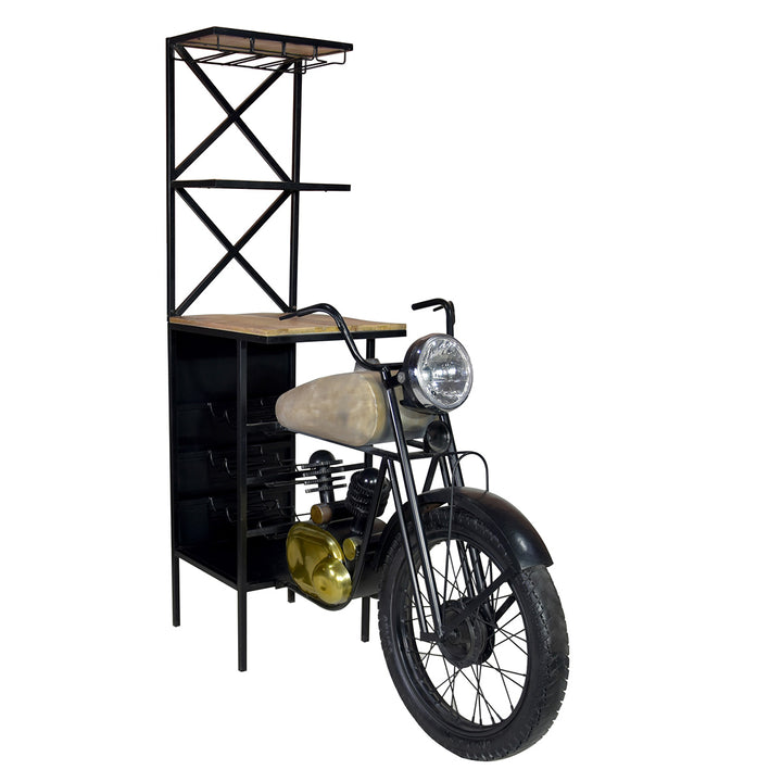 Bar Motorrad – außergewöhnliches Barregal aus Eisen und Mango Holz in Schwarz