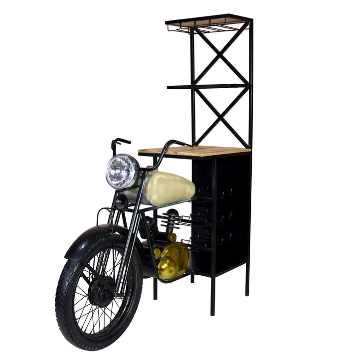 Bar Motorrad – außergewöhnliches Barregal aus Eisen und Mango Holz in Schwarz