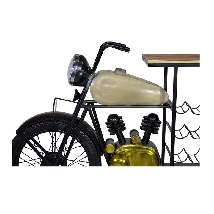 Bar Motorrad – außergewöhnliches Barregal aus Eisen und Mango Holz in Schwarz