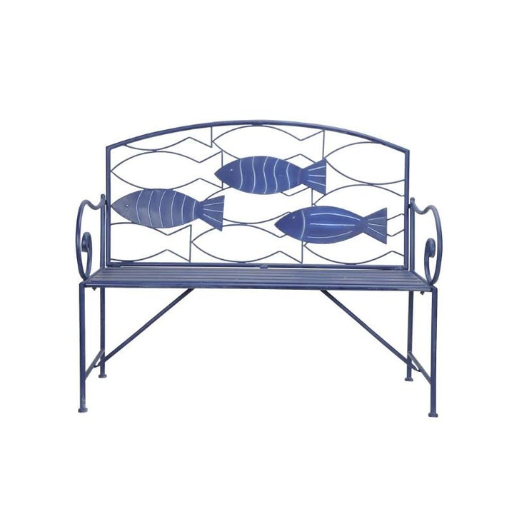 Gartenbank Fische – maritime Sitzbank aus Eisen in Blau