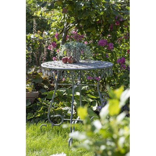 Gartentisch rund 71 cm – dekorativer Metalltisch aus Eisen in Grau