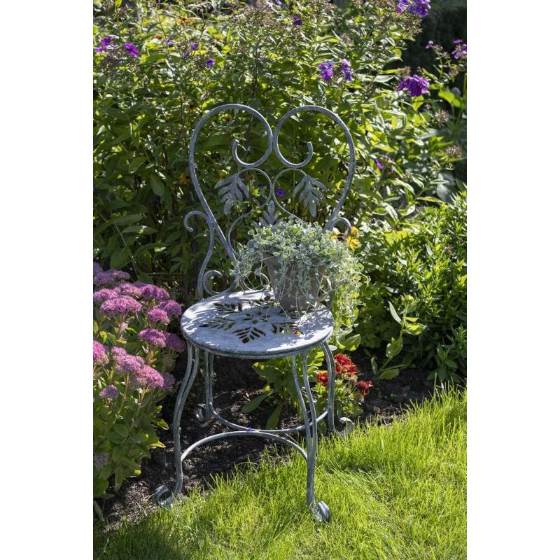 Gartenstuhl 2er Set 92,5 cm – romantische Metallstühle aus Eisen in Grau