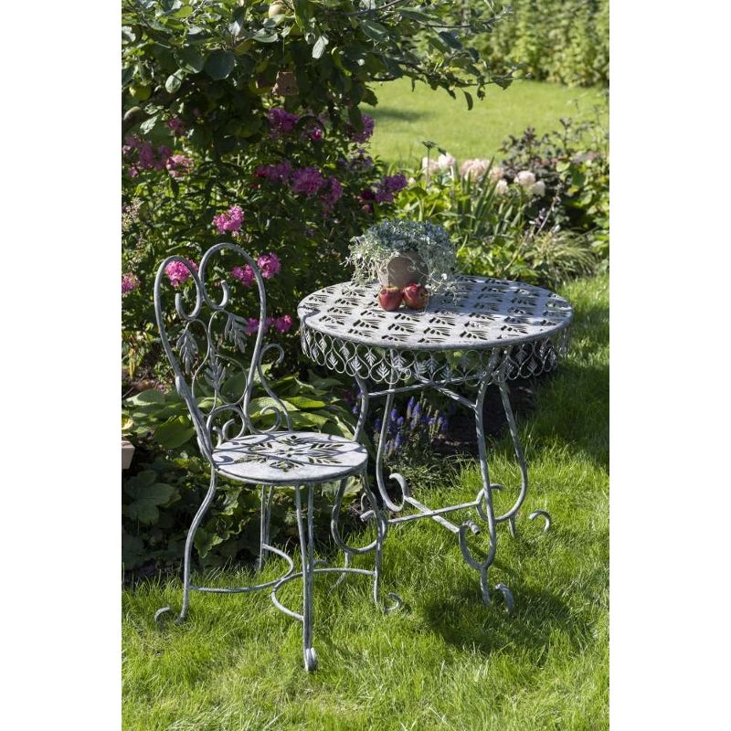 Gartenstuhl 2er Set 92,5 cm – romantische Metallstühle aus Eisen in Grau