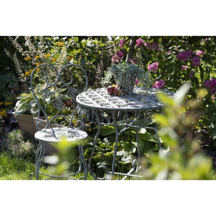 Gartenstuhl 2er Set 92,5 cm – romantische Metallstühle aus Eisen in Grau