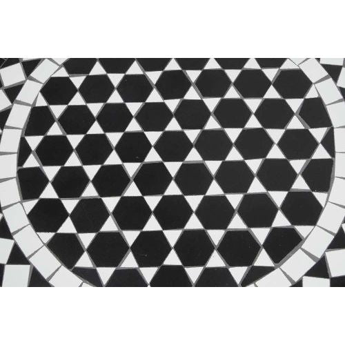 Gartentisch rund 60 cm – stilvoller Mosaiktisch aus Eisen in Schwarz Weiß