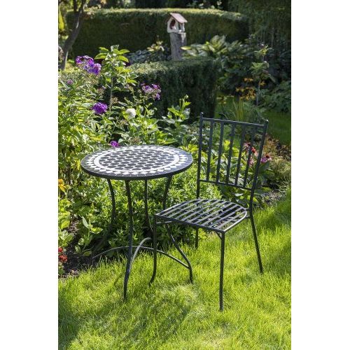 Gartentisch rund 60 cm – stilvoller Mosaiktisch aus Eisen in Schwarz Weiß