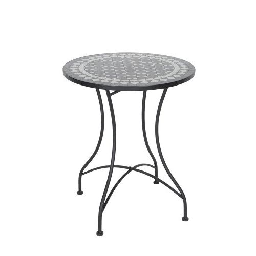 Gartentisch rund 60 cm – stilvoller Mosaiktisch aus Eisen in Schwarz Weiß