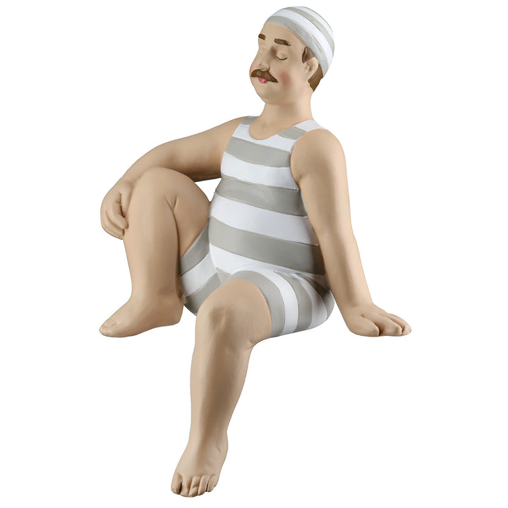 Kantensitzerfigur Mann Benny im 2er Set aus Kunstharz in Beige und Weiß