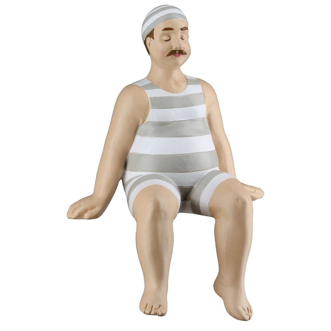 Kantensitzerfigur Mann Benny im 2er Set aus Kunstharz in Beige und Weiß