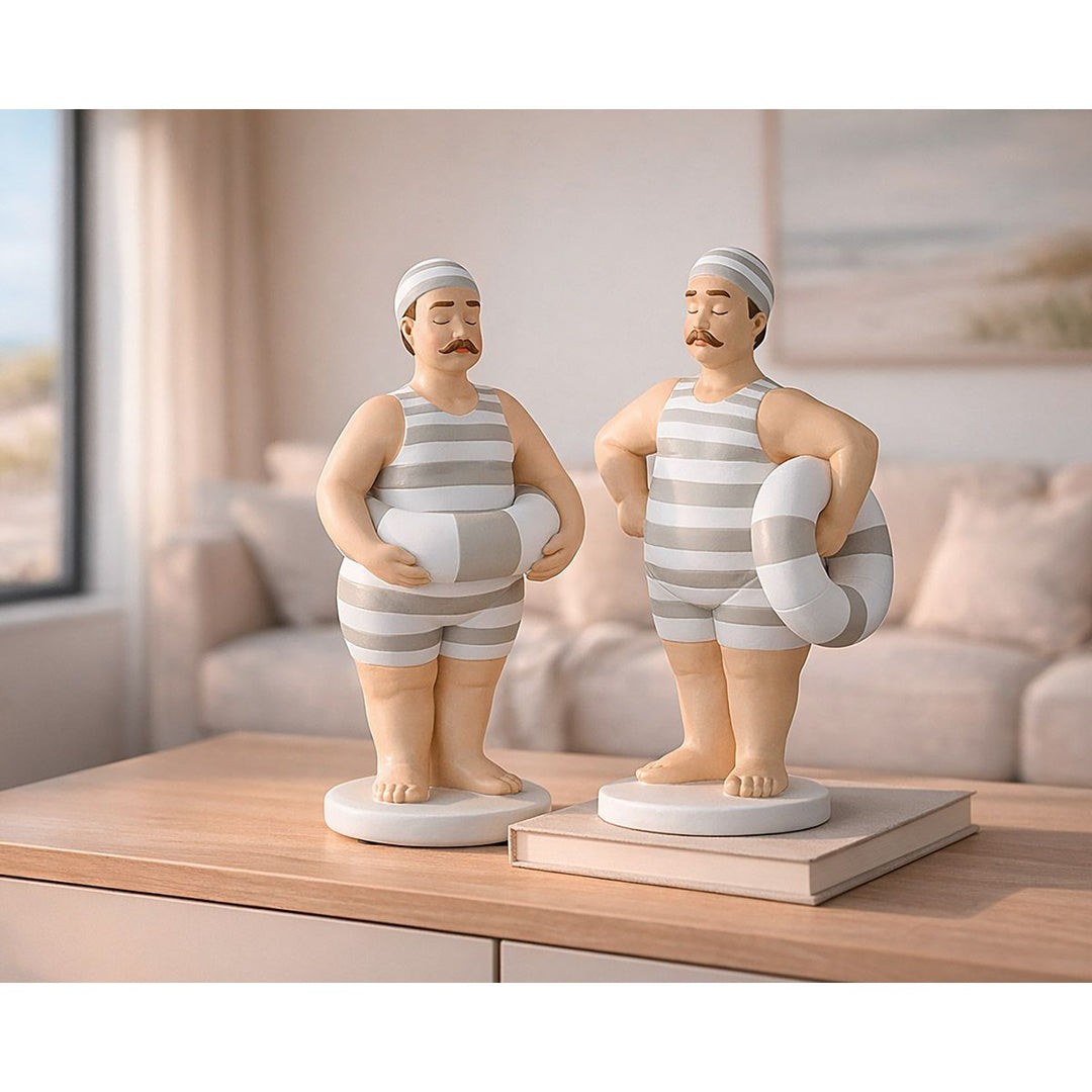 Dekofigur Mann Benny im 2er Set aus Kunstharz in Beige und Weiß