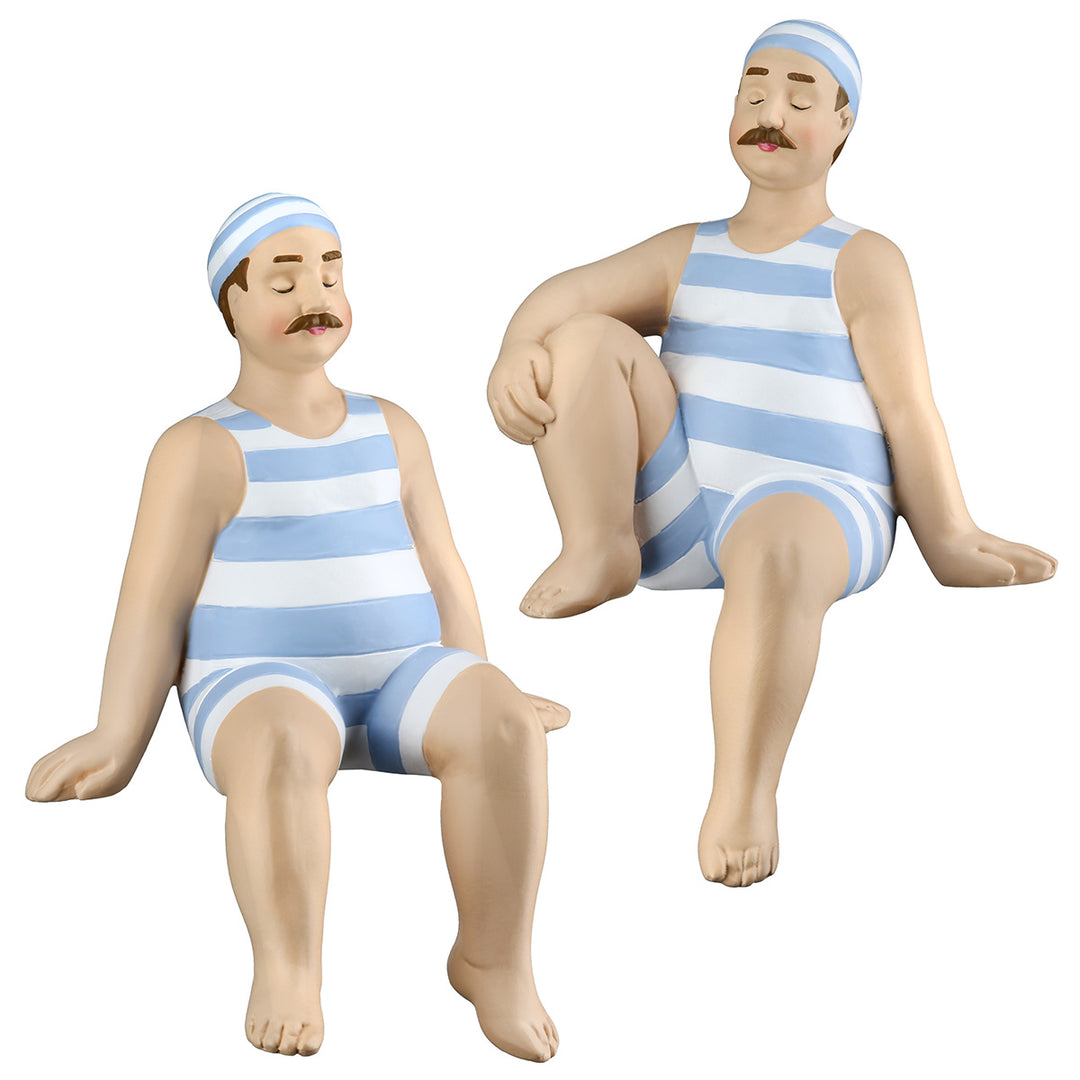 Kantensitzerfigur Mann Benny im 2er Set aus Kunstharz in Hellblau und Weiß