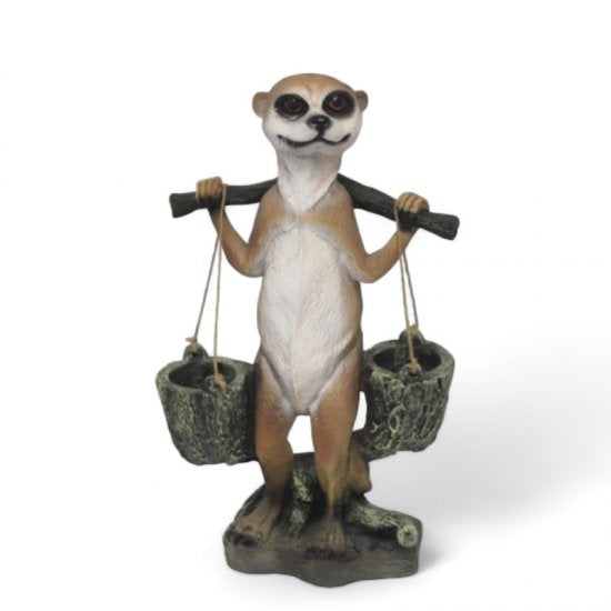 Deko Erdmännchen Wasserträger mit Pflanzkörben – dekorative Tierfigur aus Polyresin 60 cm