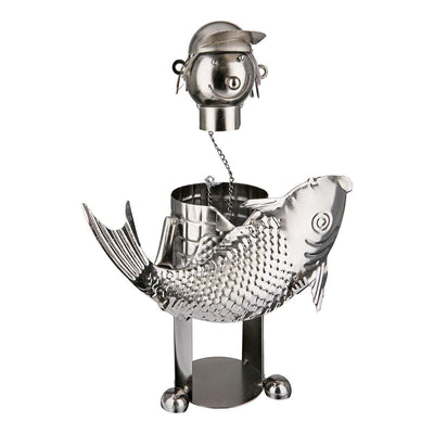 Flaschenhalter „Petri Heil“ – silberfarben, aus Metall