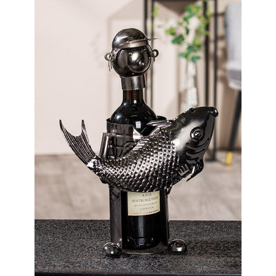 Flaschenhalter „Petri Heil“ – silberfarben, aus Metall