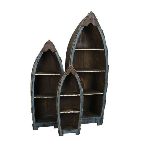 Regal Boot 3er Set – maritime Wandregale aus Holz in Blau Braun