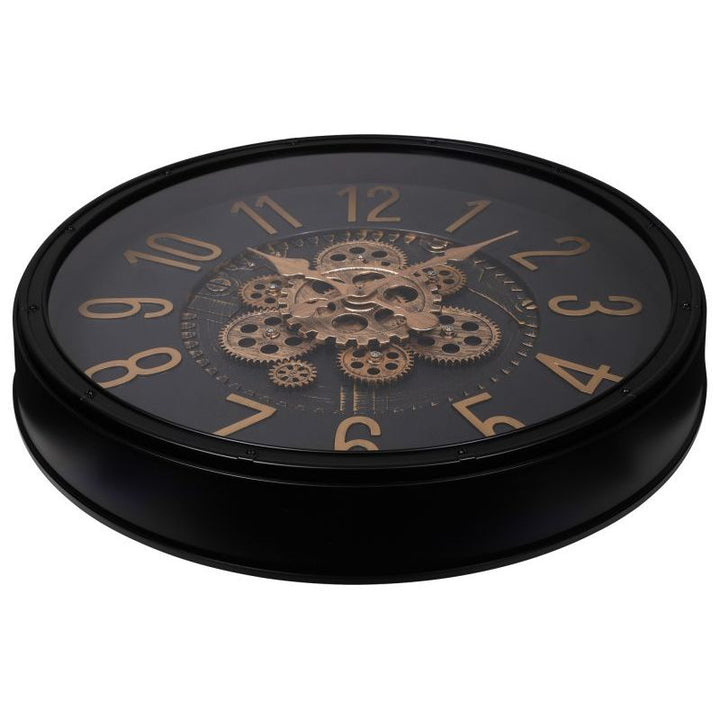 Skelett Wanduhr Industrial Vintage XL – große Design Wanduhr mit Zahnrad Optik in Schwarz und Gold
