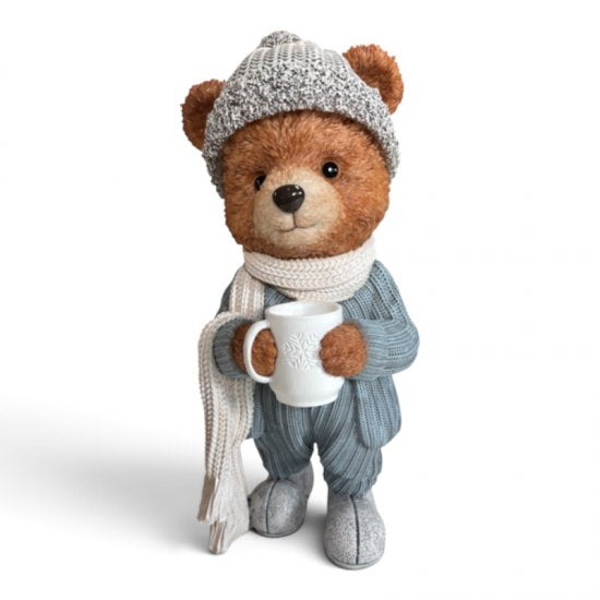Bär mit Schal groß – winterliche Dekofigur aus Kunstharz, 27,5 cm
