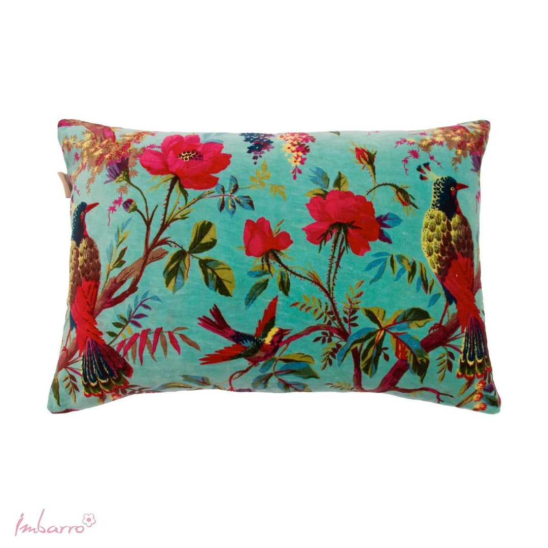 Kissen Paradise Birds – luxuriöses Samtkissen mit exotischem Vogel und Blumen Design in 13 Farben