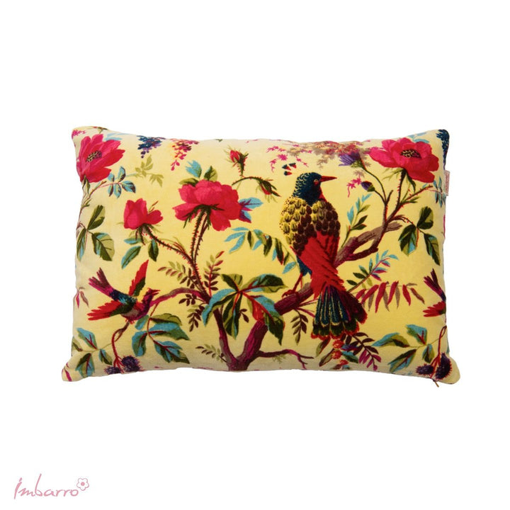 Kissen Paradise Birds – luxuriöses Samtkissen mit exotischem Vogel und Blumen Design in 13 Farben