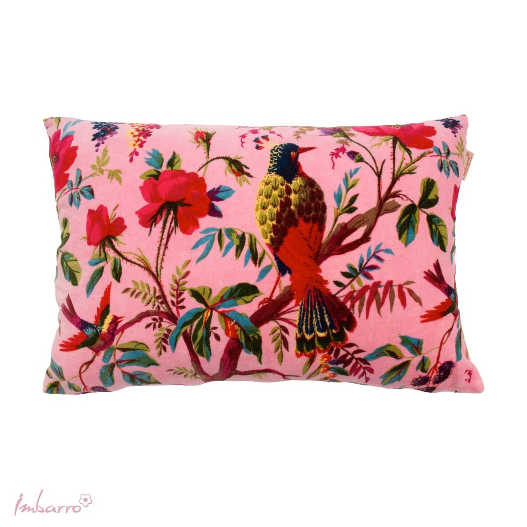 Kissen Paradise Birds – luxuriöses Samtkissen mit exotischem Vogel und Blumen Design in 13 Farben