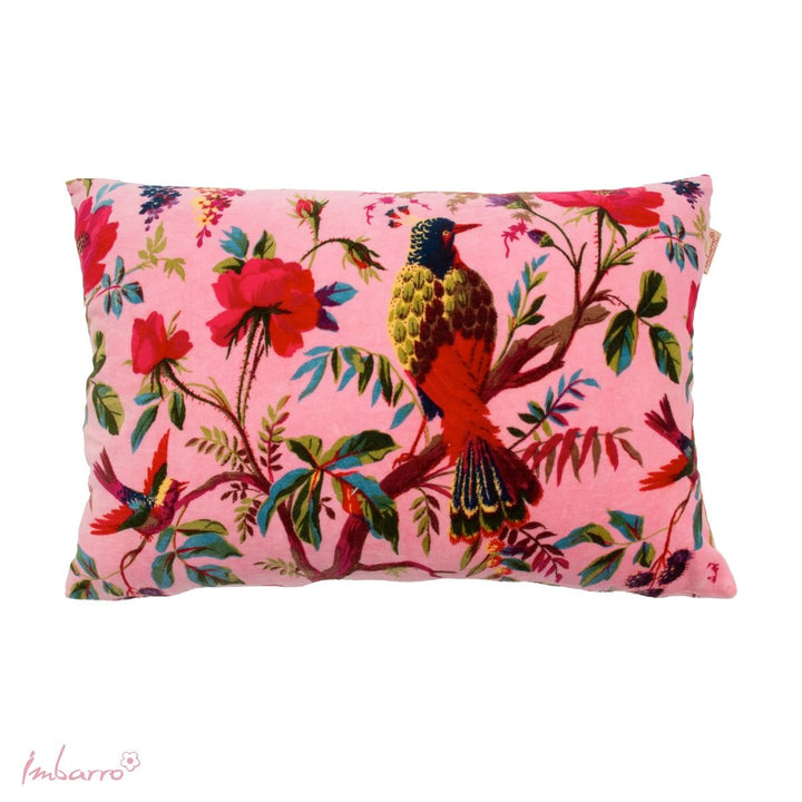 Kissen Paradise Birds – luxuriöses Samtkissen mit exotischem Vogel und Blumen Design in 13 Farben