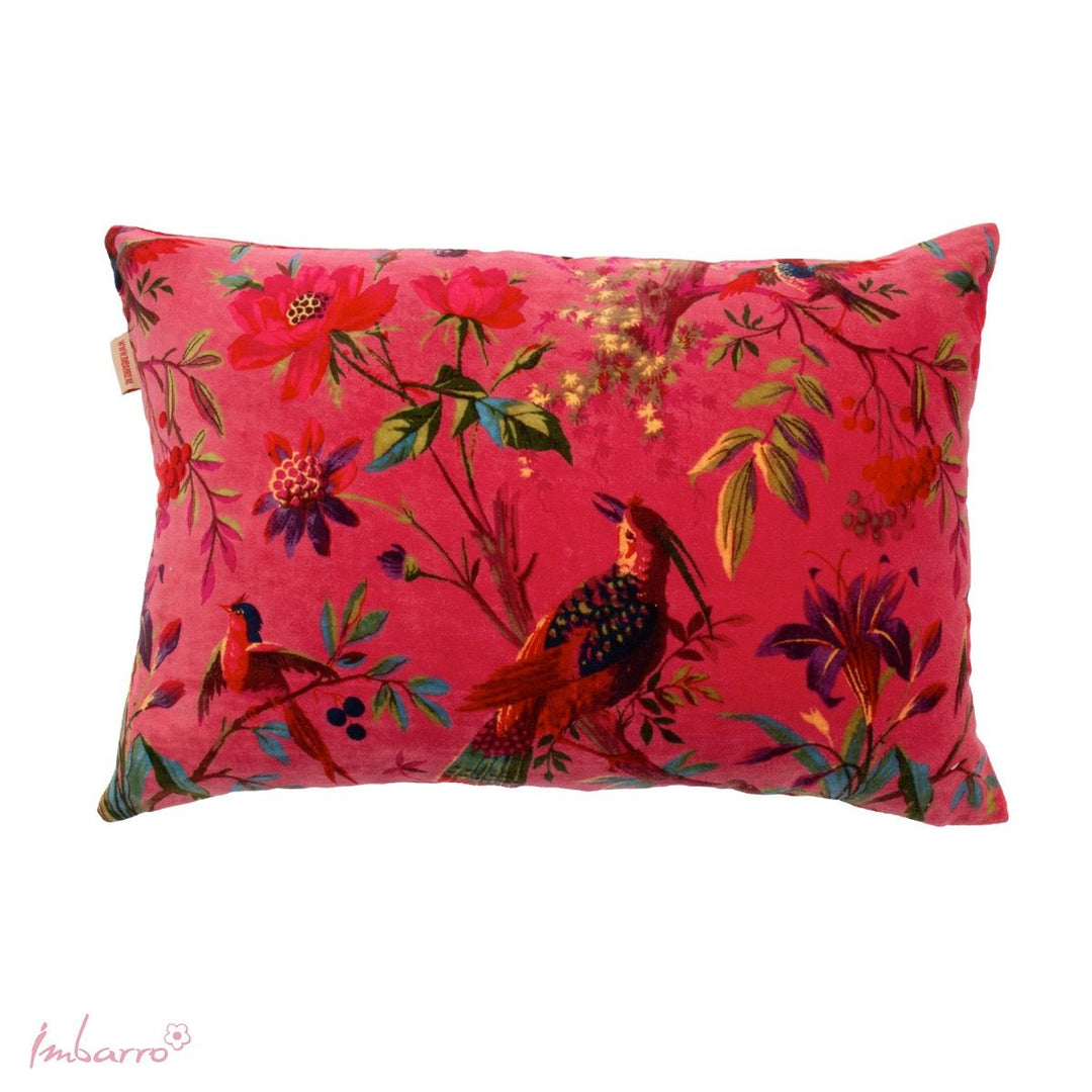 Kissen Paradise Birds – luxuriöses Samtkissen mit exotischem Vogel und Blumen Design in 13 Farben