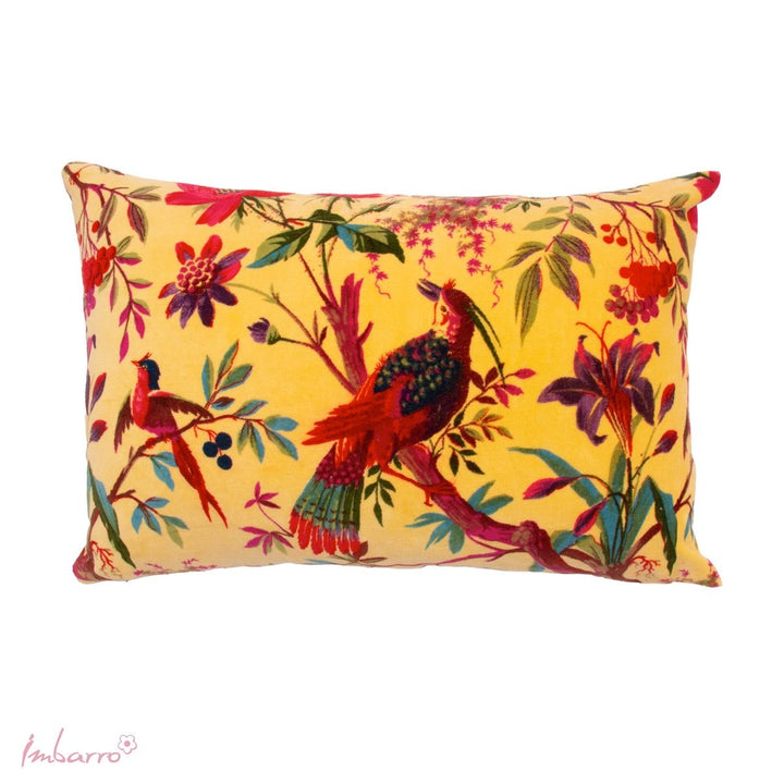 Kissen Paradise Birds – luxuriöses Samtkissen mit exotischem Vogel und Blumen Design in 13 Farben