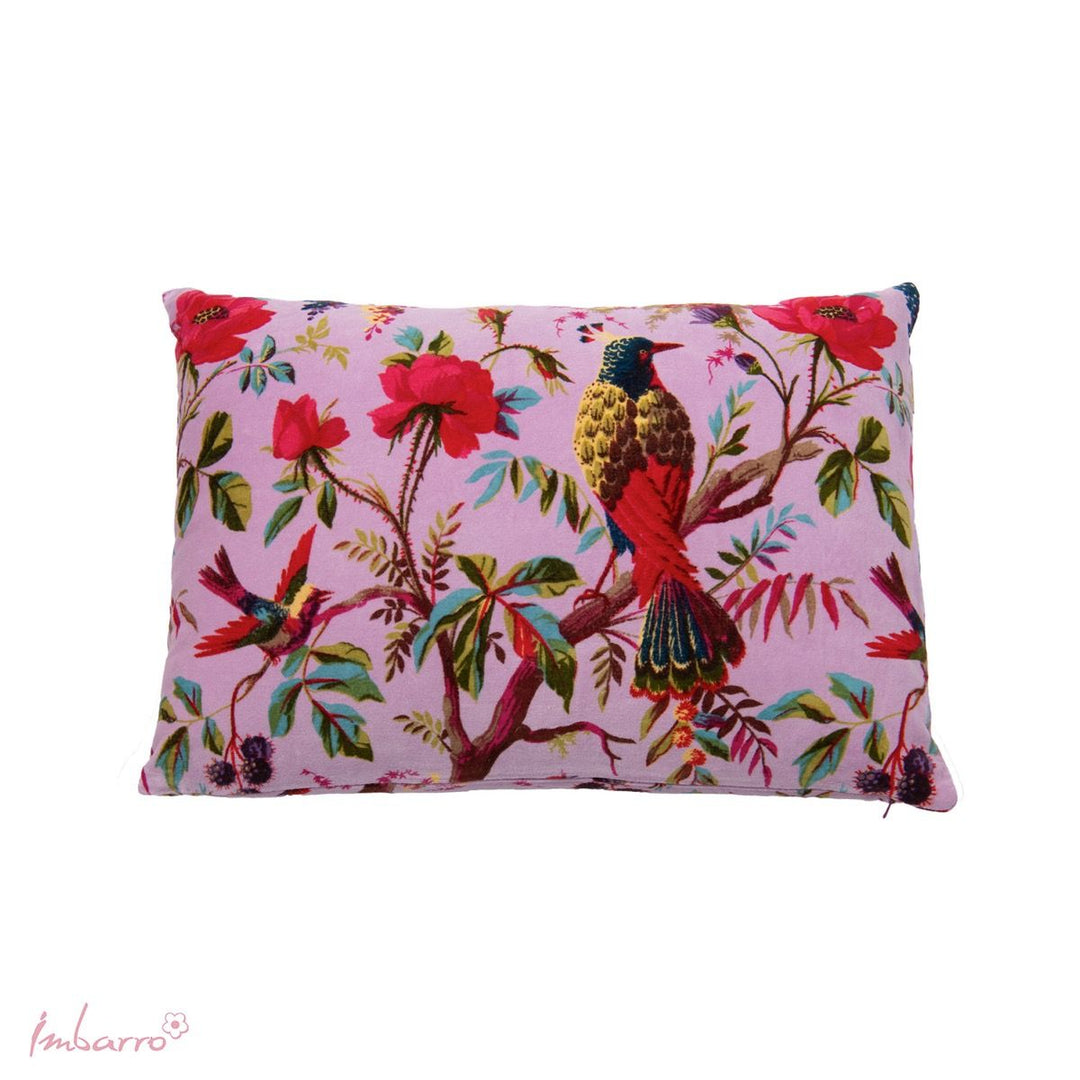 Kissen Paradise Birds – luxuriöses Samtkissen mit exotischem Vogel und Blumen Design in 13 Farben