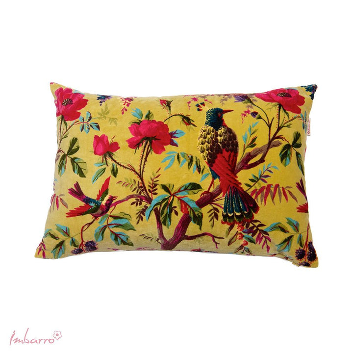 Kissen Paradise Birds – luxuriöses Samtkissen mit exotischem Vogel und Blumen Design in 13 Farben