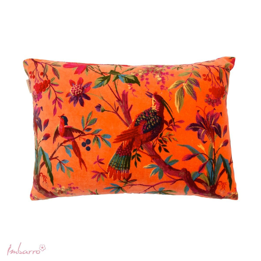 Kissen Paradise Birds – luxuriöses Samtkissen mit exotischem Vogel und Blumen Design in 13 Farben
