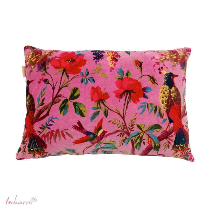 Kissen Paradise Birds – luxuriöses Samtkissen mit exotischem Vogel und Blumen Design in 13 Farben