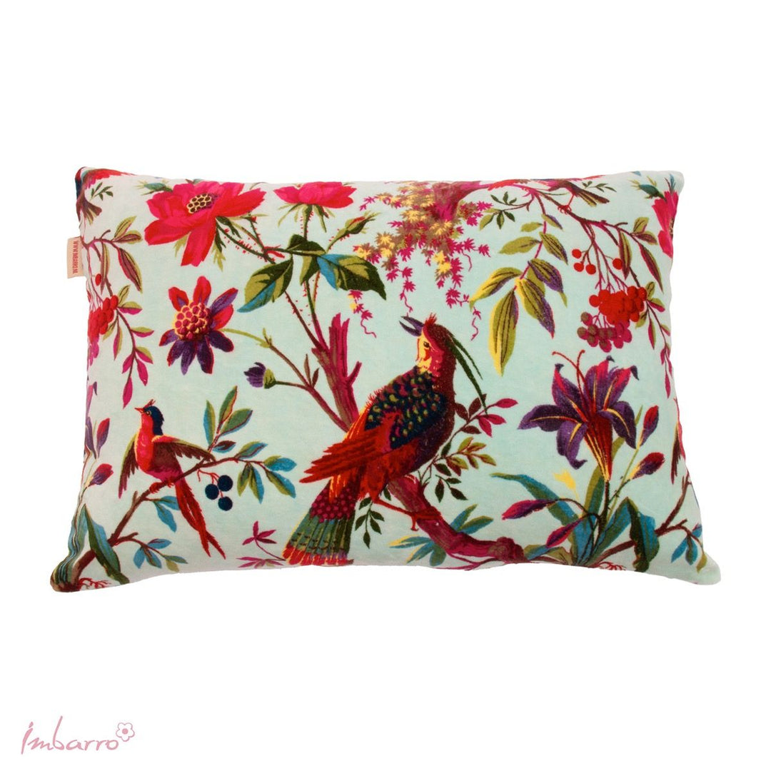 Kissen Paradise Birds – luxuriöses Samtkissen mit exotischem Vogel und Blumen Design in 13 Farben