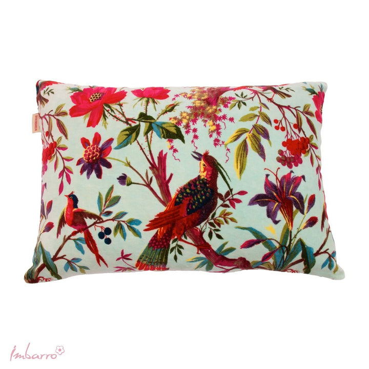 Kissen Paradise Birds – luxuriöses Samtkissen mit exotischem Vogel und Blumen Design in 13 Farben