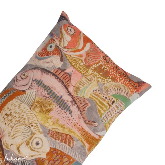 Kissen Ocean Art – dekoratives Baumwollkissen mit farbenfrohem Fischdesign