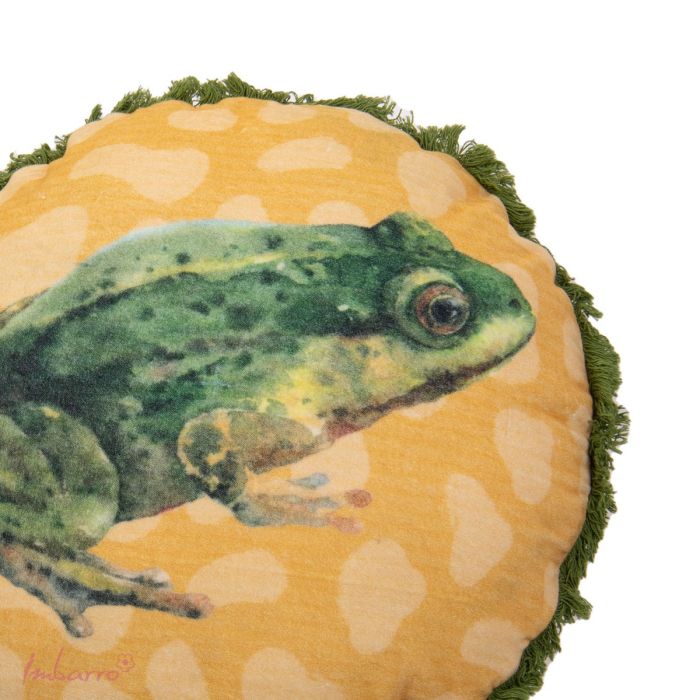 Kissen Frog – rundes Dekokissen mit Frosch Motiv und Fransenrand