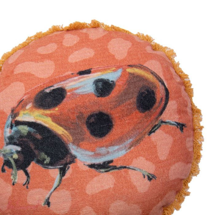 Kissen Ladybug – rundes Dekokissen mit Marienkäfer Motiv und Fransenrand