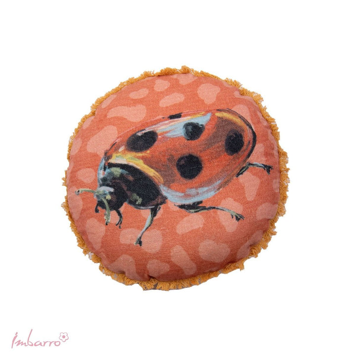 Kissen Ladybug – rundes Dekokissen mit Marienkäfer Motiv und Fransenrand
