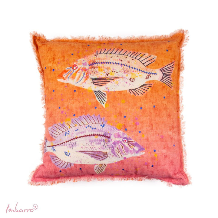 Kissen Coral Fish – dekoratives Baumwollkissen mit maritimem Fisch Design und Fransenrand